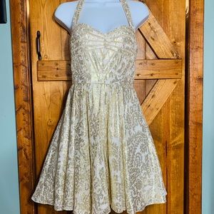 Aidan Mattox metallic halter dress